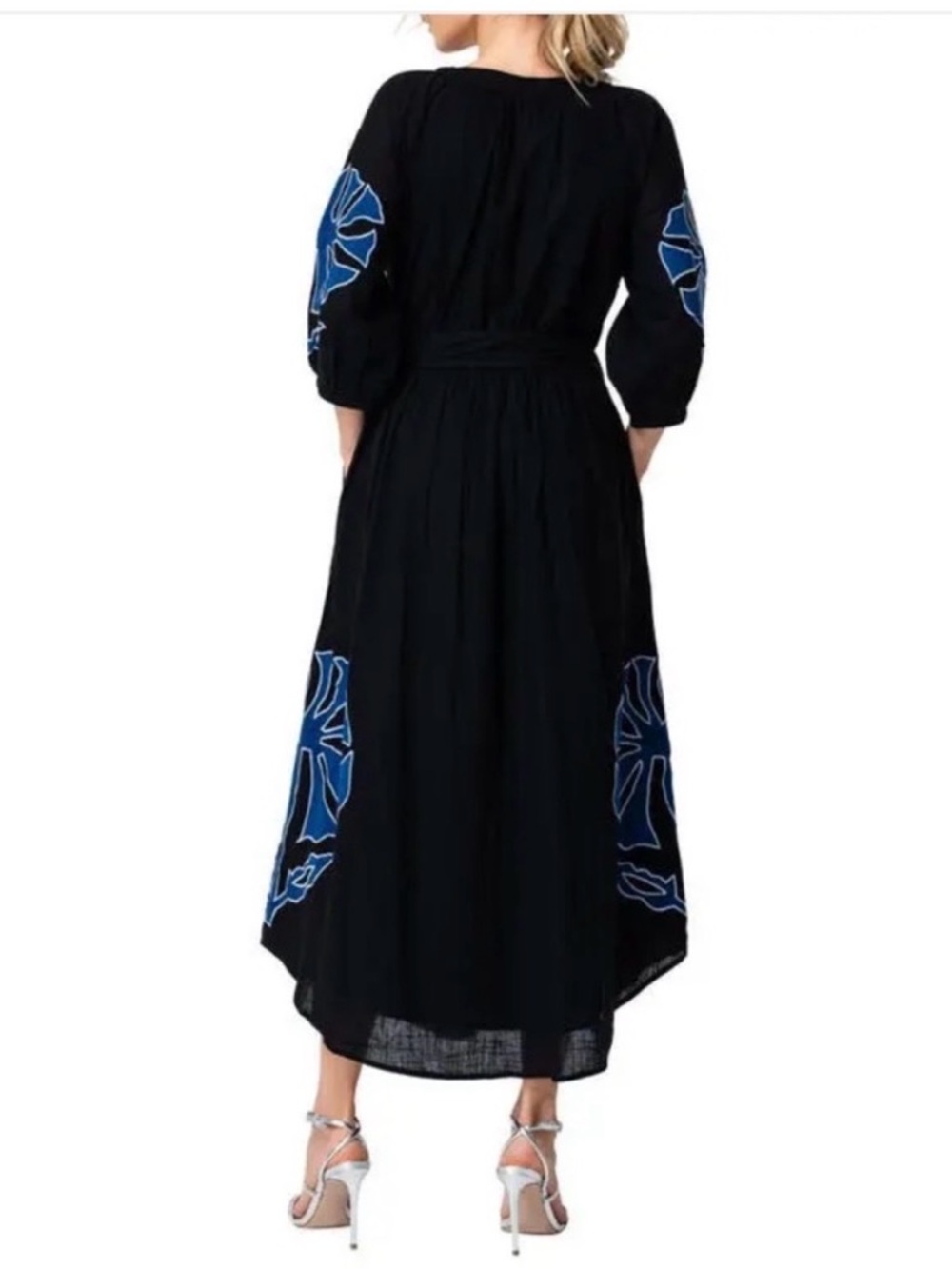 NWT Ciebon Tiana black blue embroidered midi dress sz large - Picture 3 of 12
